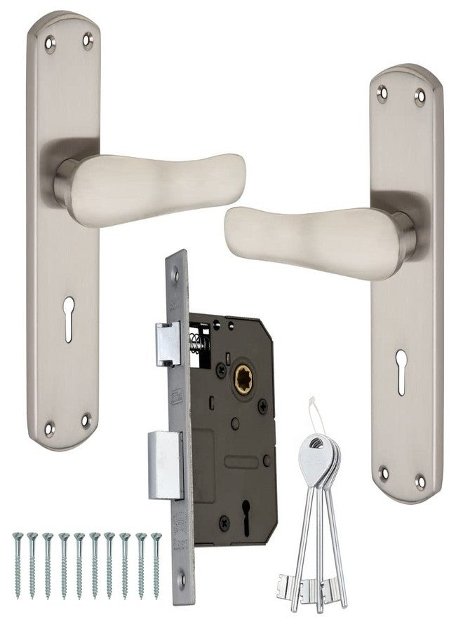 Allied 8 Inches Mortise Handle Set with KY Lock Body | SS Finish | 3 Keys | 6 Lever 65 mm Lock Set for Door, MI-05 - Image 1